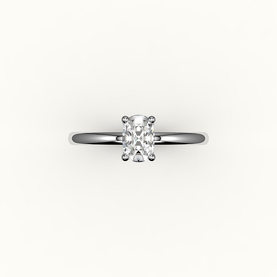 Anillo solitario clásico con montura de cojín alargada