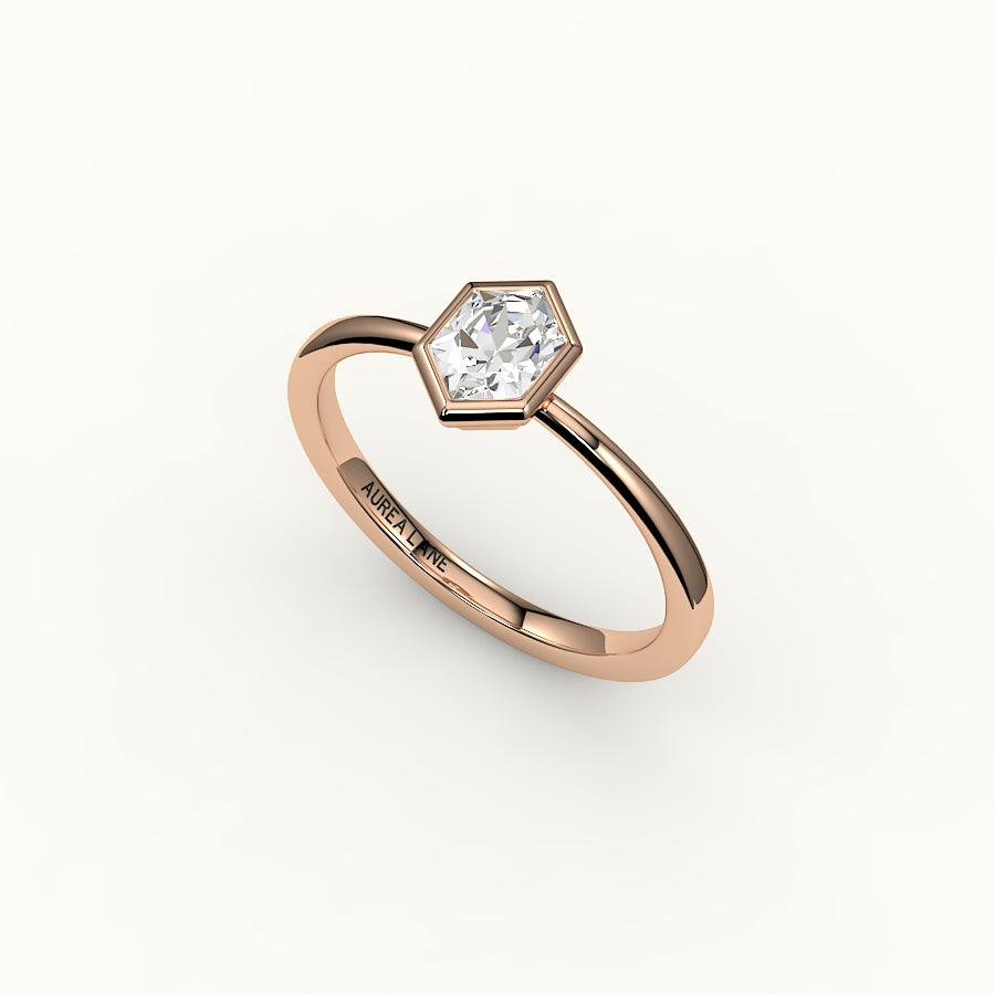 Engaste clásico de anillo con bisel de corte hexagonal