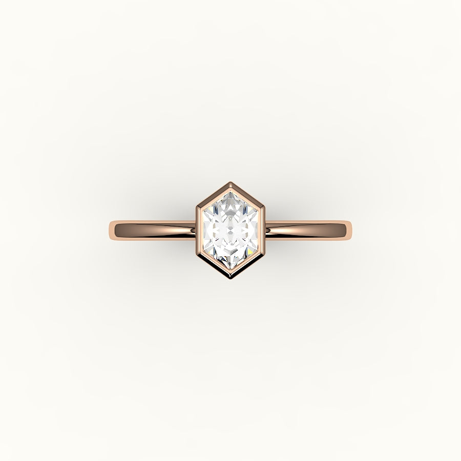 Engaste clásico de anillo con bisel de corte hexagonal