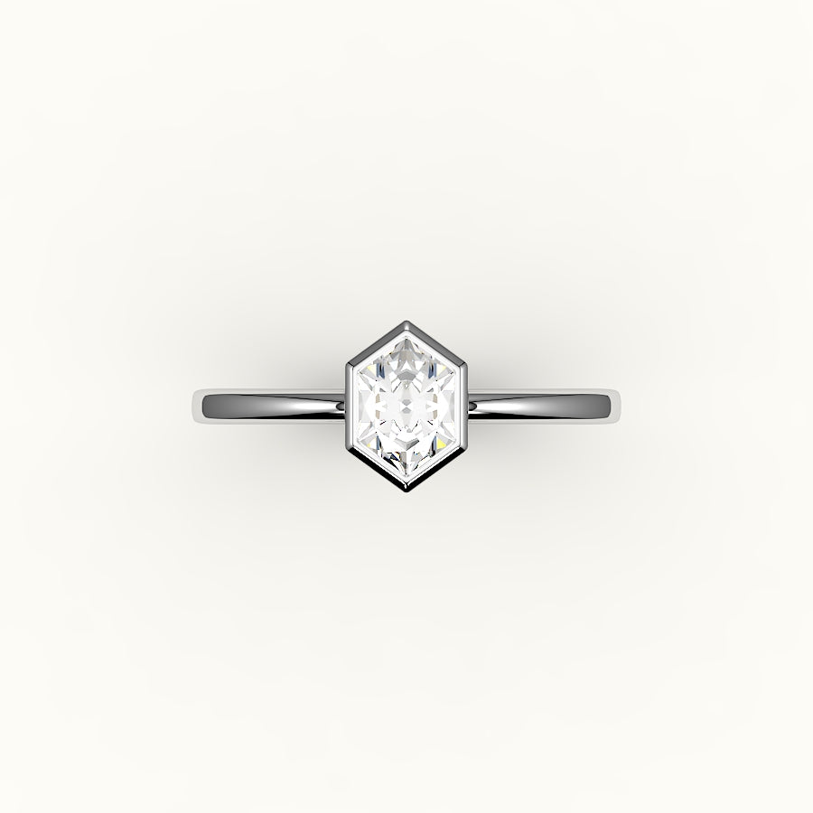 Engaste clásico de anillo con bisel de corte hexagonal