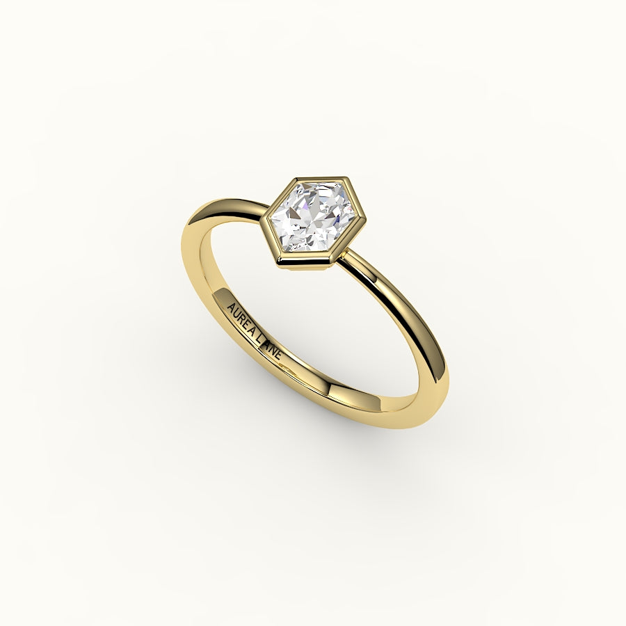 Engaste clásico de anillo con bisel de corte hexagonal
