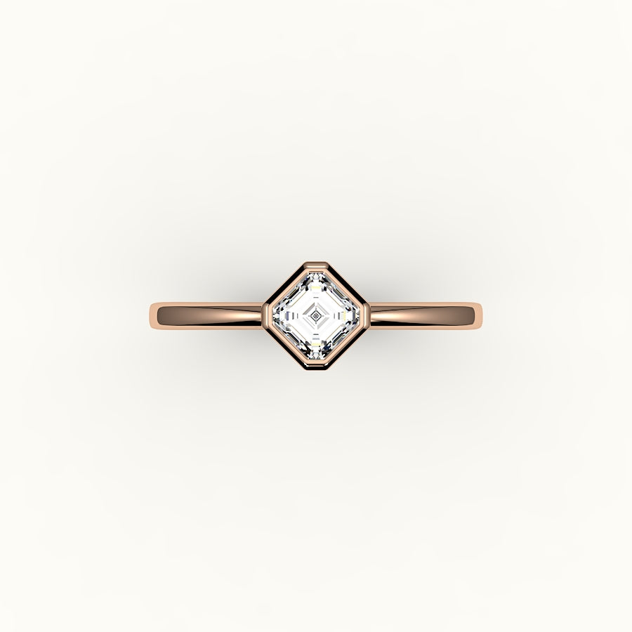 Juego de brújula con bisel de corte Asscher y engaste de anillo