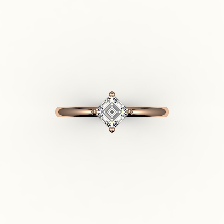Anillo solitario con corte Asscher y brújula