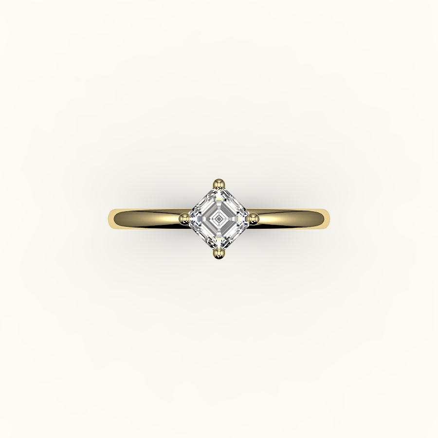 Anillo solitario con corte Asscher y brújula