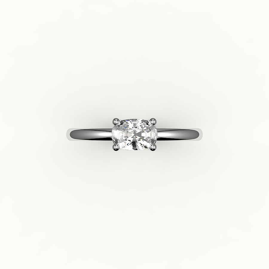 Anillo solitario con engaste de cojín alargado este-oeste