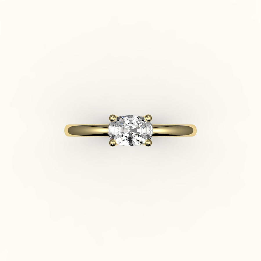 Anillo solitario con engaste de cojín alargado este-oeste