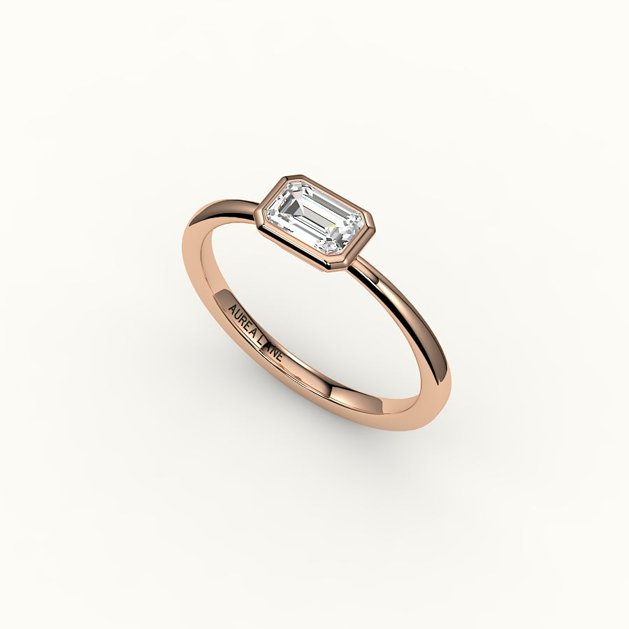 Engaste de anillo con corte esmeralda este-oeste