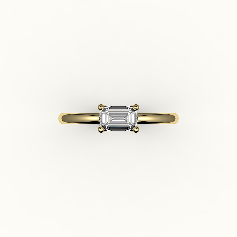 Engaste de anillo solitario de corte esmeralda este-oeste