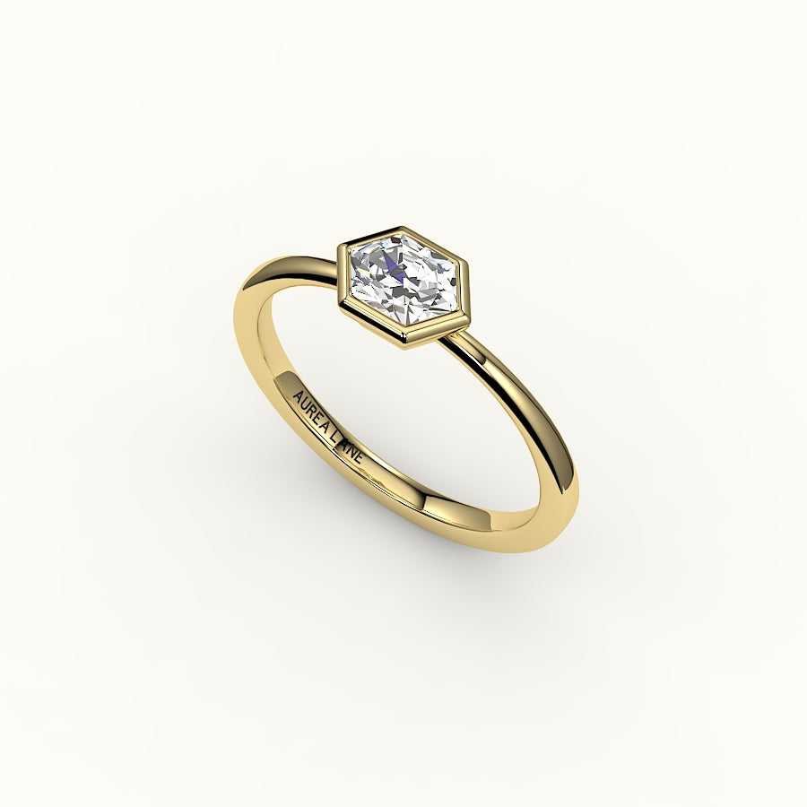 Engaste de anillo con bisel de corte hexagonal este-oeste