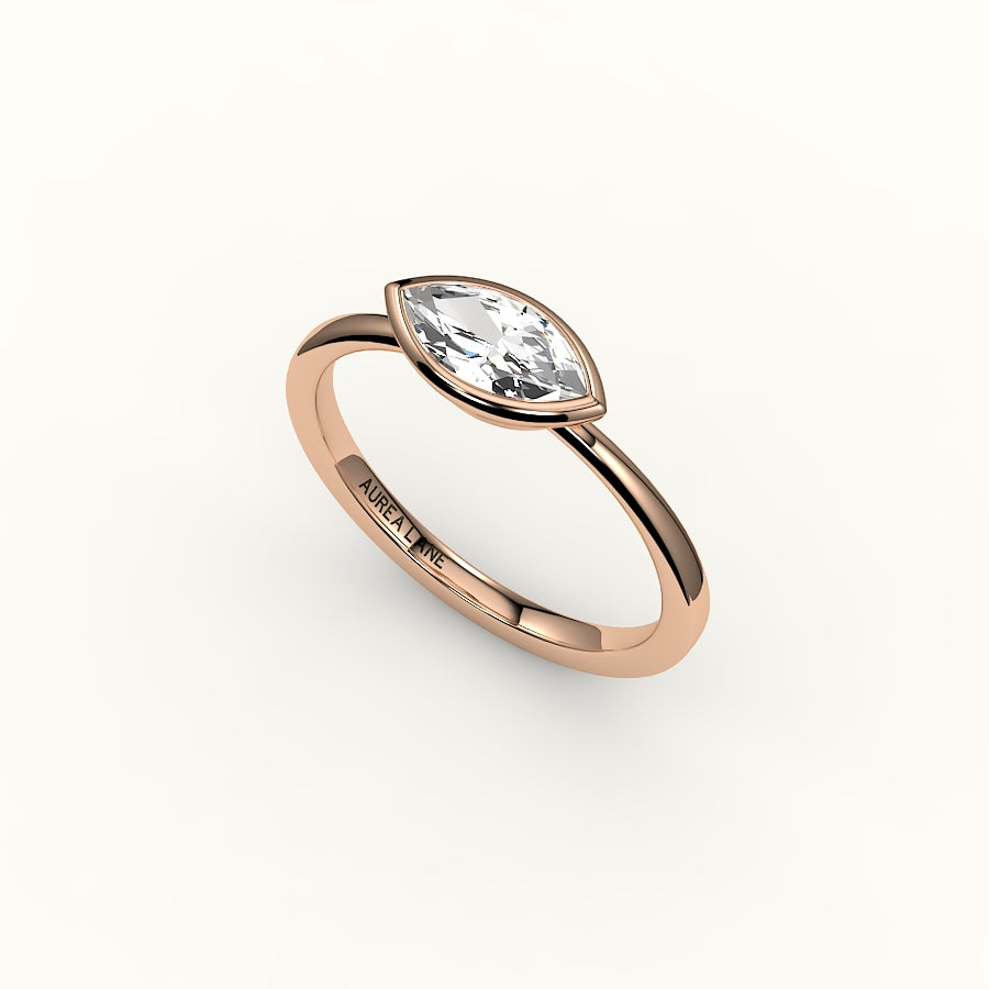 Engaste de anillo con bisel de corte marquesa este-oeste