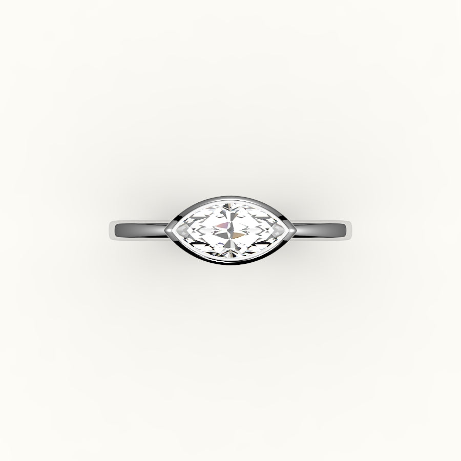 Engaste de anillo con bisel de corte marquesa este-oeste