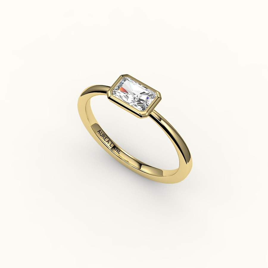 Engaste de anillo con corte radiante de este a oeste