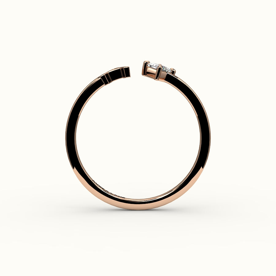 Anillo de diamantes y inicial de corte princesa con brújula