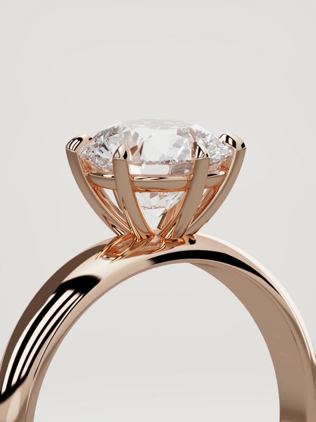 The Aire round lab-grown diamond solitaire in 14K rose gold, standing three-quarter view