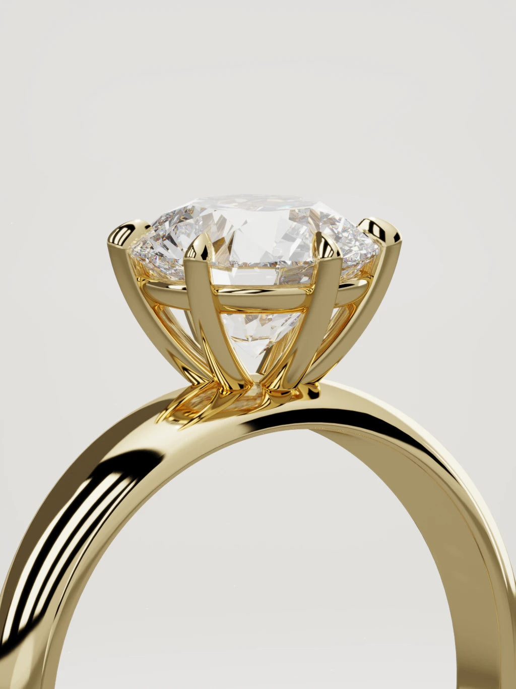 The Aire round lab-grown diamond solitaire in 14K yellow gold, standing three-quarter view