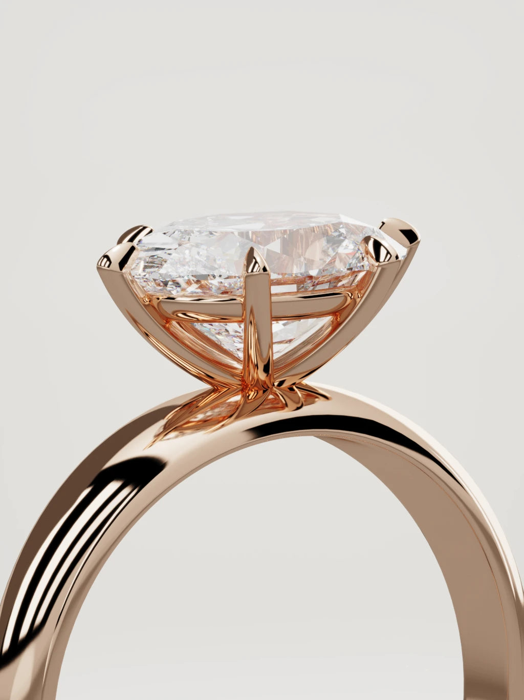 The Aire east-west oval lab-grown diamond solitaire in 14K rose gold, standing three-quarter view