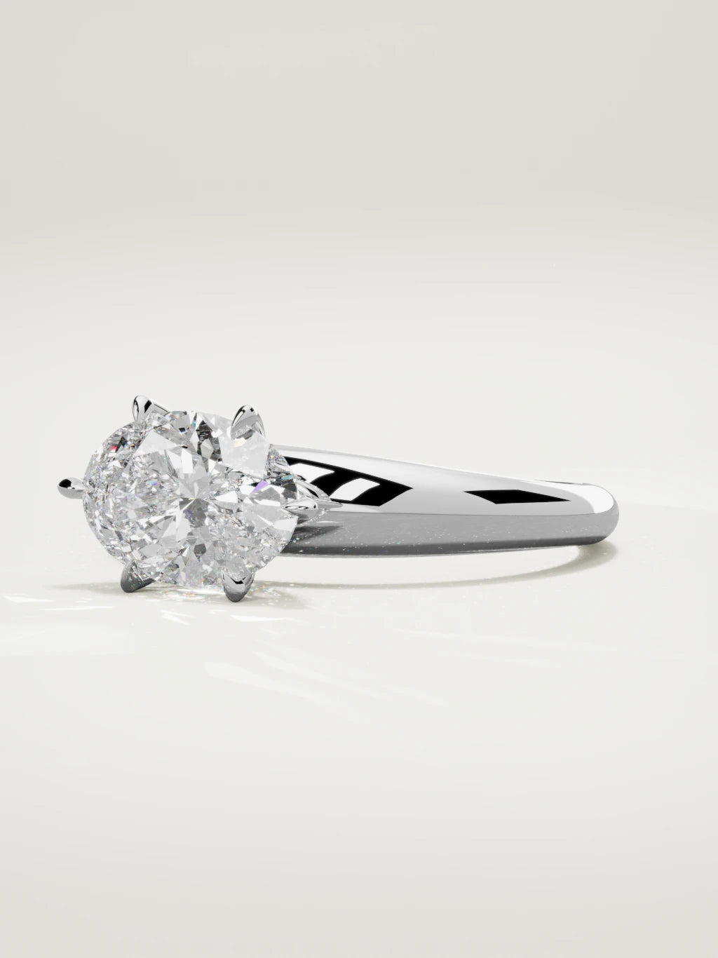The Aire east-west oval lab-grown diamond solitaire in 14K white gold, three-quarter view