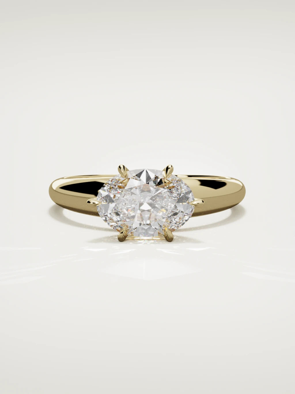 The Aire east-west oval lab-grown diamond solitaire in 14K yellow gold, front view