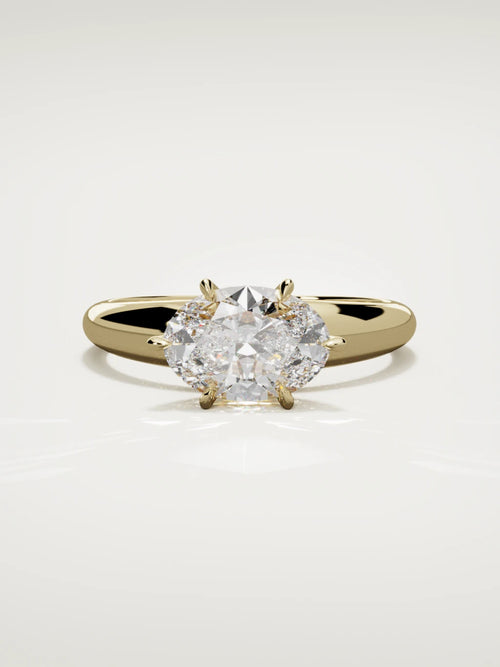 The Aire east-west oval lab-grown diamond solitaire in 14K yellow gold, front view