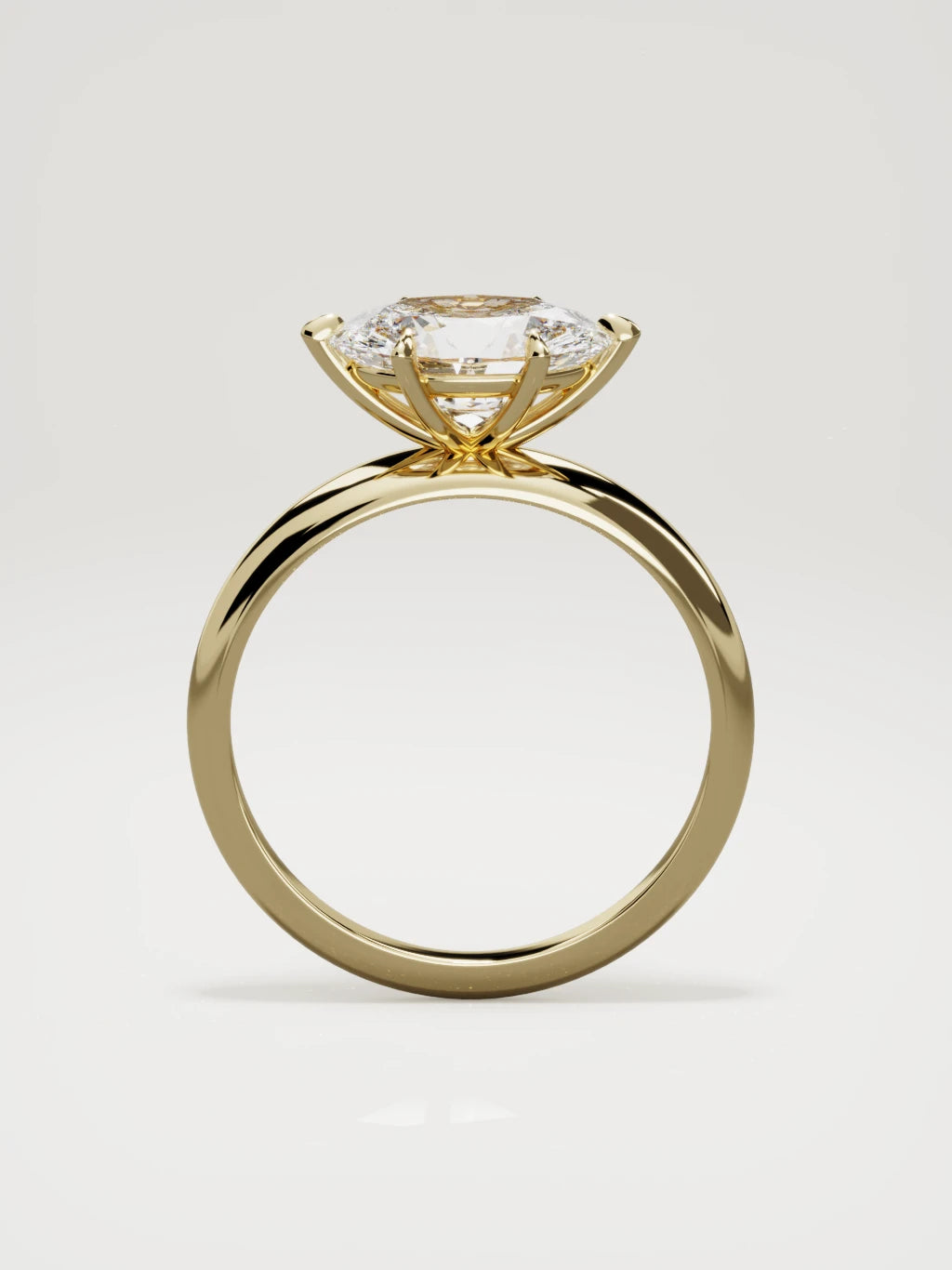The Aire east-west oval lab-grown diamond solitaire in 14K yellow gold, standing front view