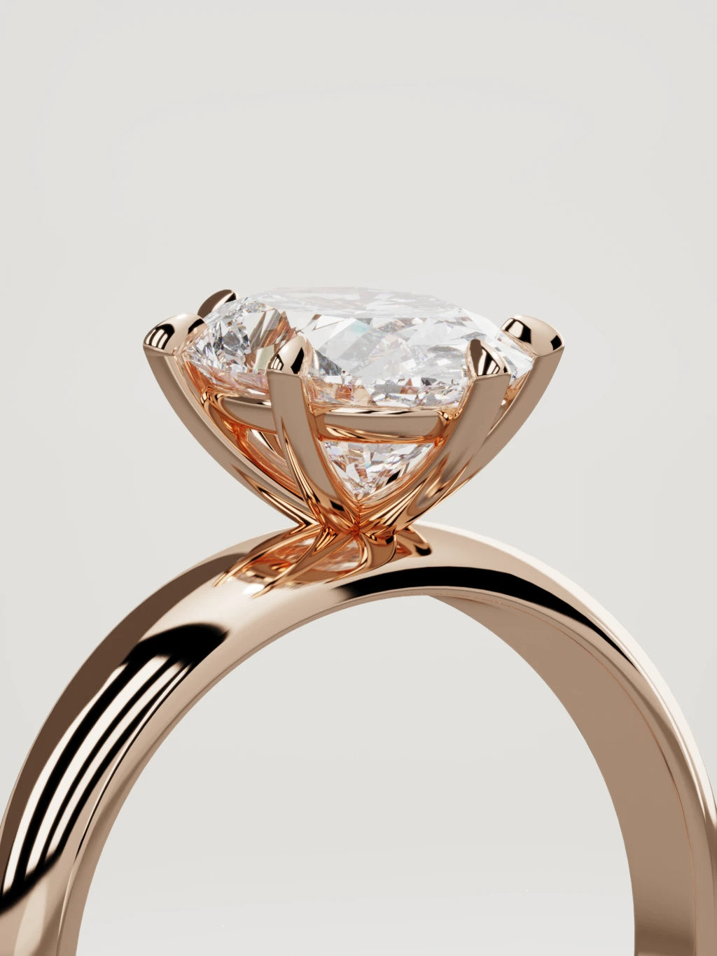 The Aire oval lab-grown diamond solitaire in 14K rose gold, standing three-quarter view