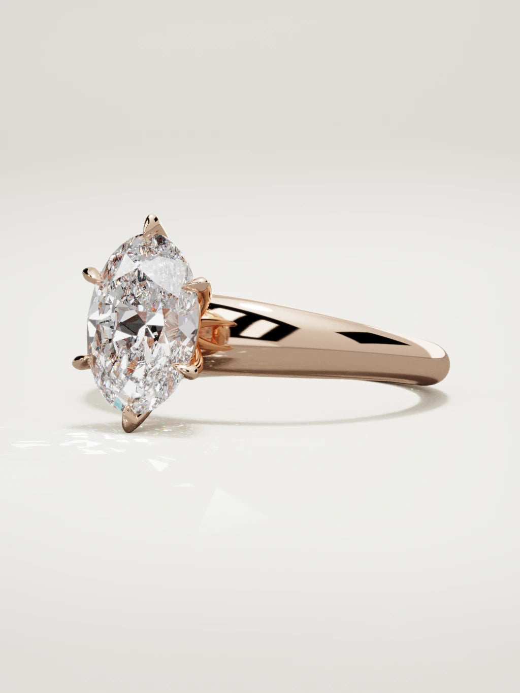 The Aire oval lab-grown diamond solitaire in 14K rose gold, three-quarter view
