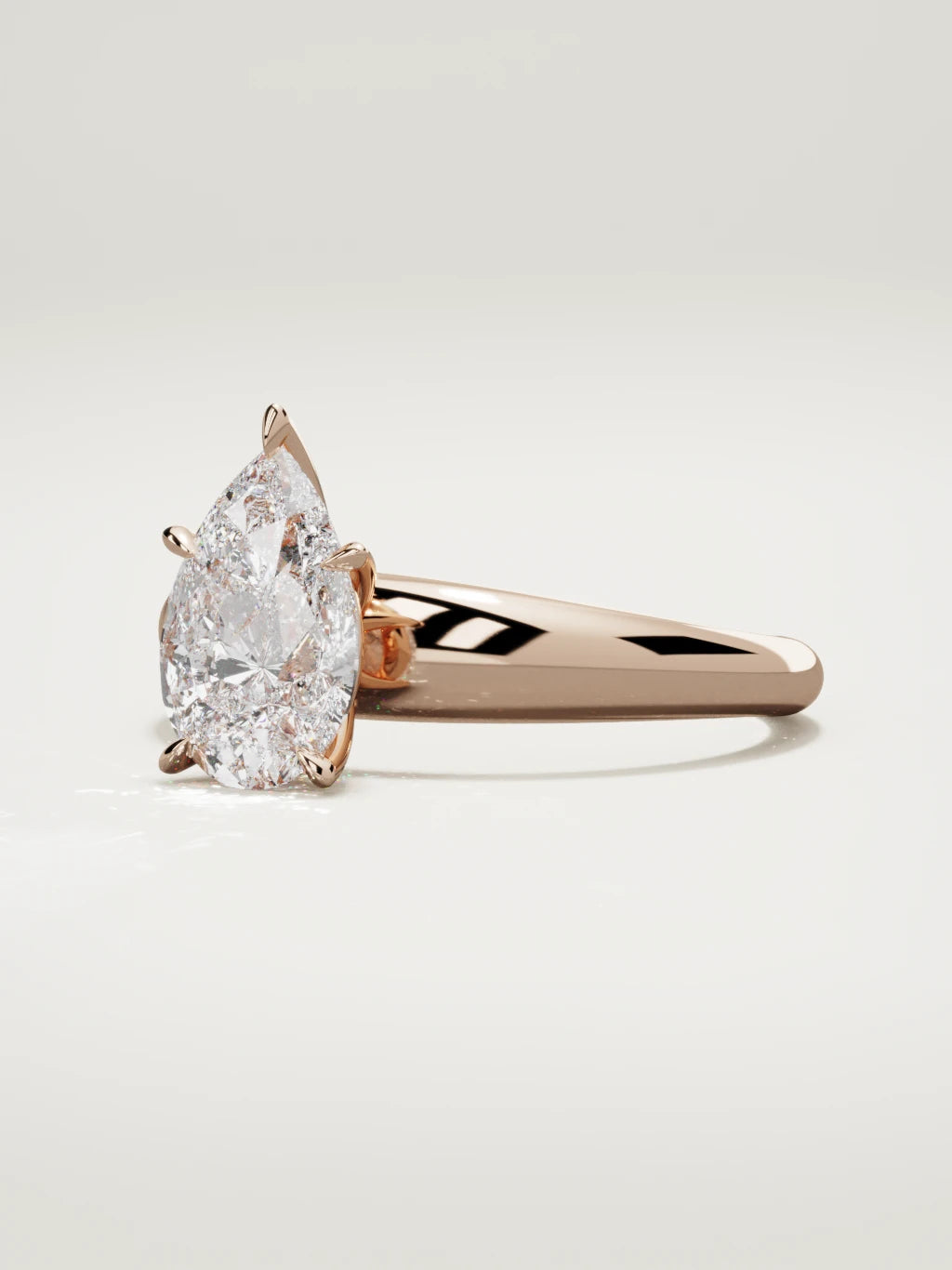 The Aire pear-shaped lab-grown diamond solitaire in 14K rose gold, three-quarter view