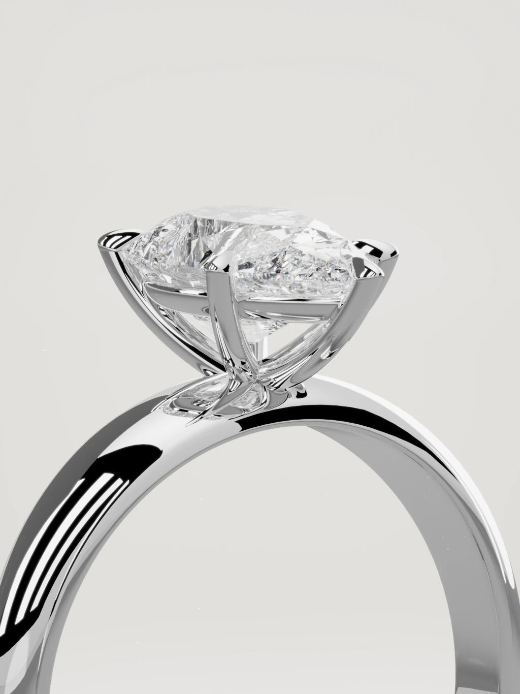 The Aire pear-shaped lab-grown diamond solitaire in 14K white gold, standing three-quarter view