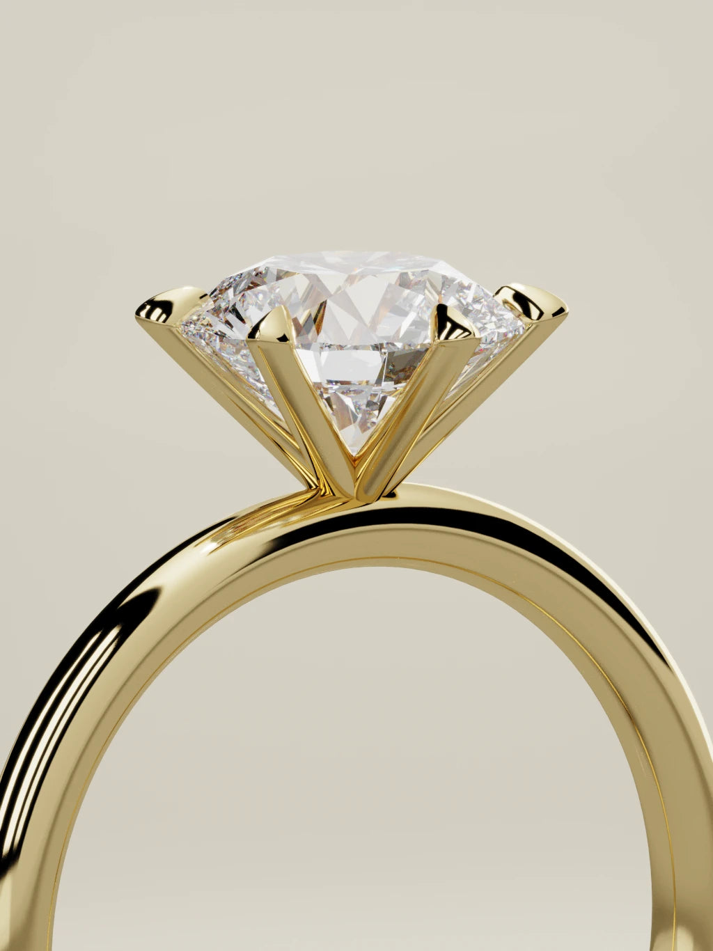 The Alba round lab-grown diamond solitaire in 14K yellow gold, standing three-quarter view