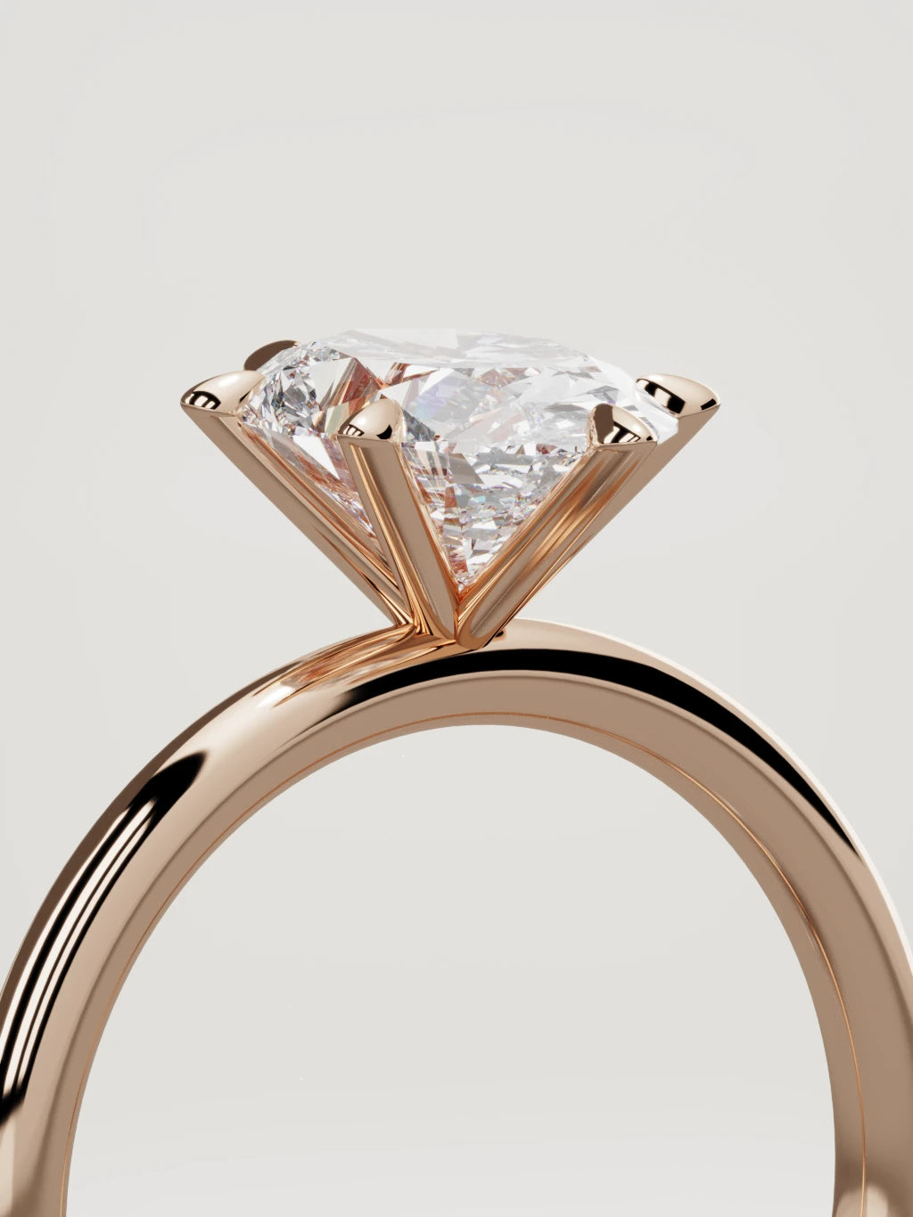 The Alba oval lab-grown diamond solitaire in 14K rose gold, standing three-quarter view
