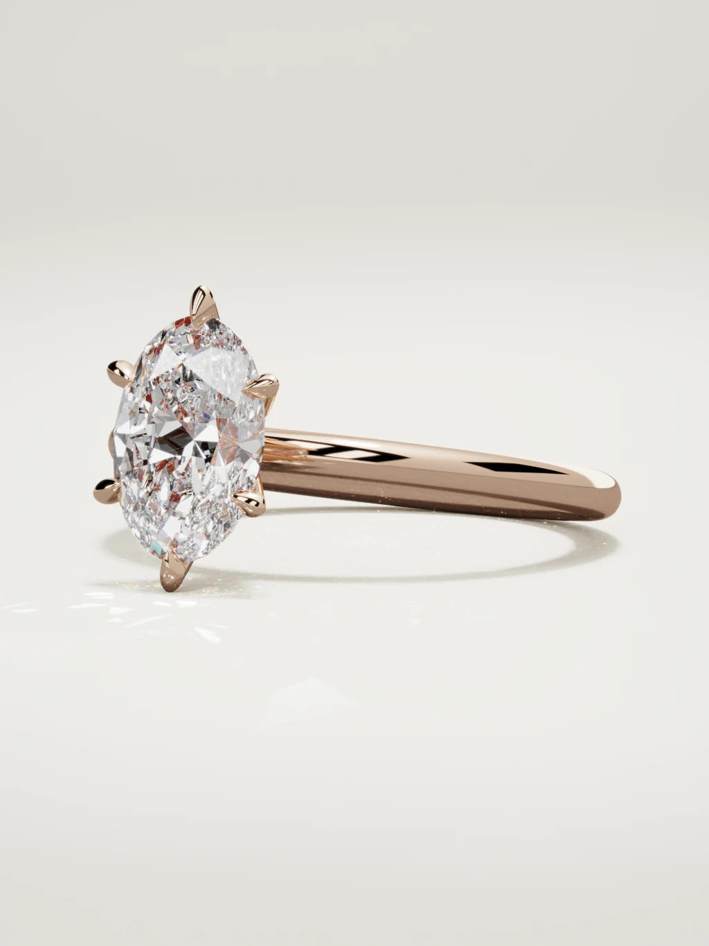 The Alba oval lab-grown diamond solitaire in 14K rose gold, three-quarter view