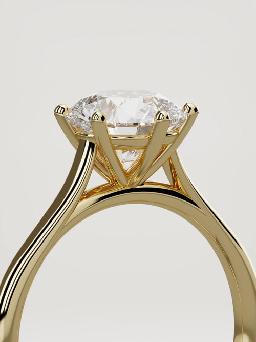 The Altar round lab-grown diamond solitaire in 14K yellow gold, standing three-quarter view