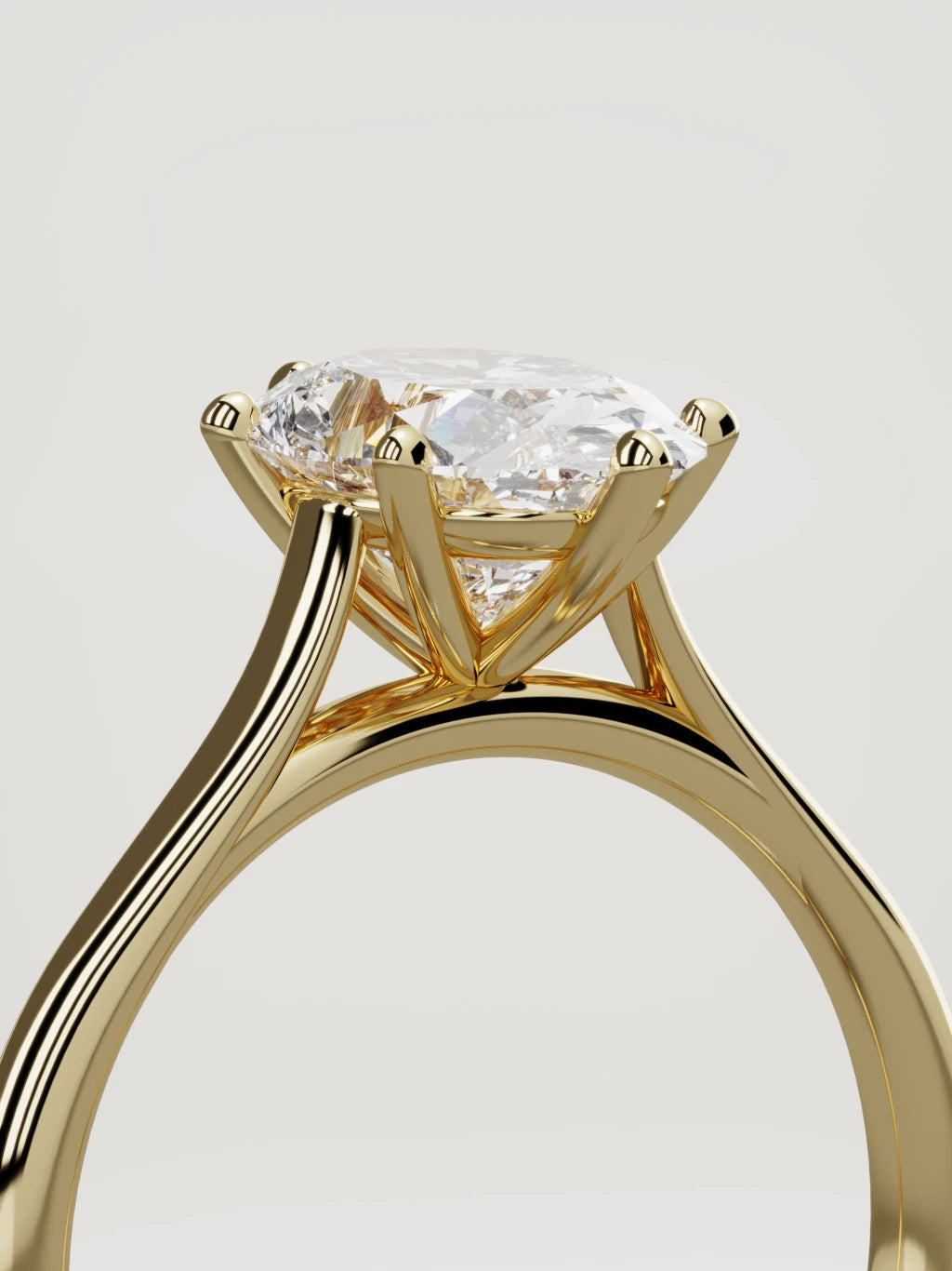 The Altar oval lab-grown diamond solitaire in 14K yellow gold, standing three-quarter view