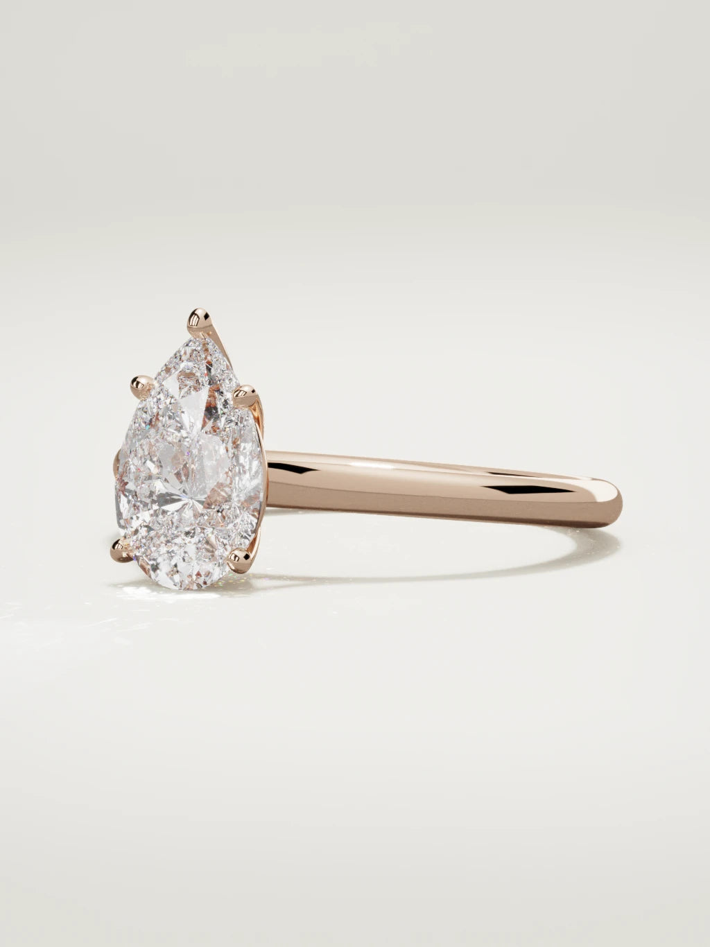 The Altar pear-shaped lab-grown diamond solitaire in 14K rose gold, three-quarter view