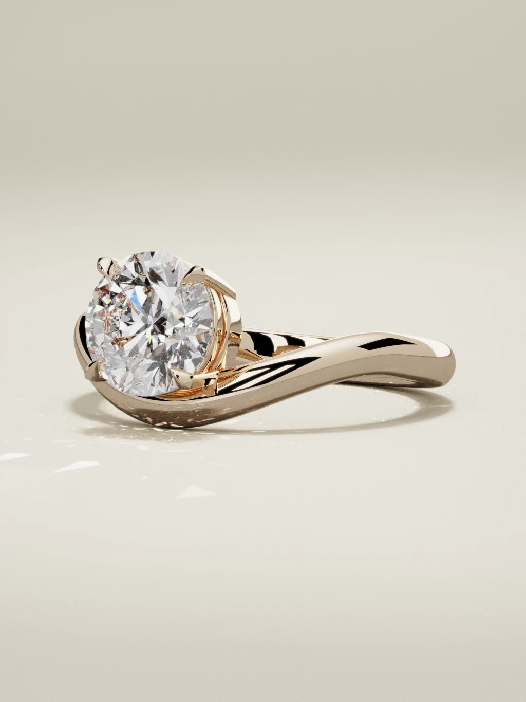 The Arco round lab-grown diamond solitaire in 14K rose gold, three-quarter view