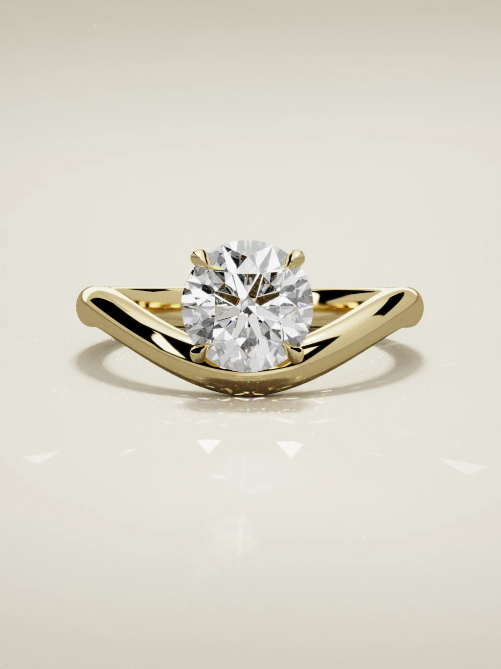 The Arco round lab-grown diamond solitaire in 14K yellow gold, front view