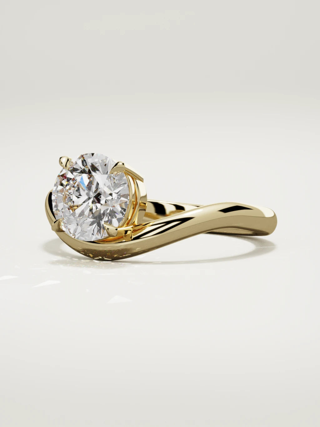 The Arco round lab-grown diamond solitaire in 14K yellow gold, three-quarter view