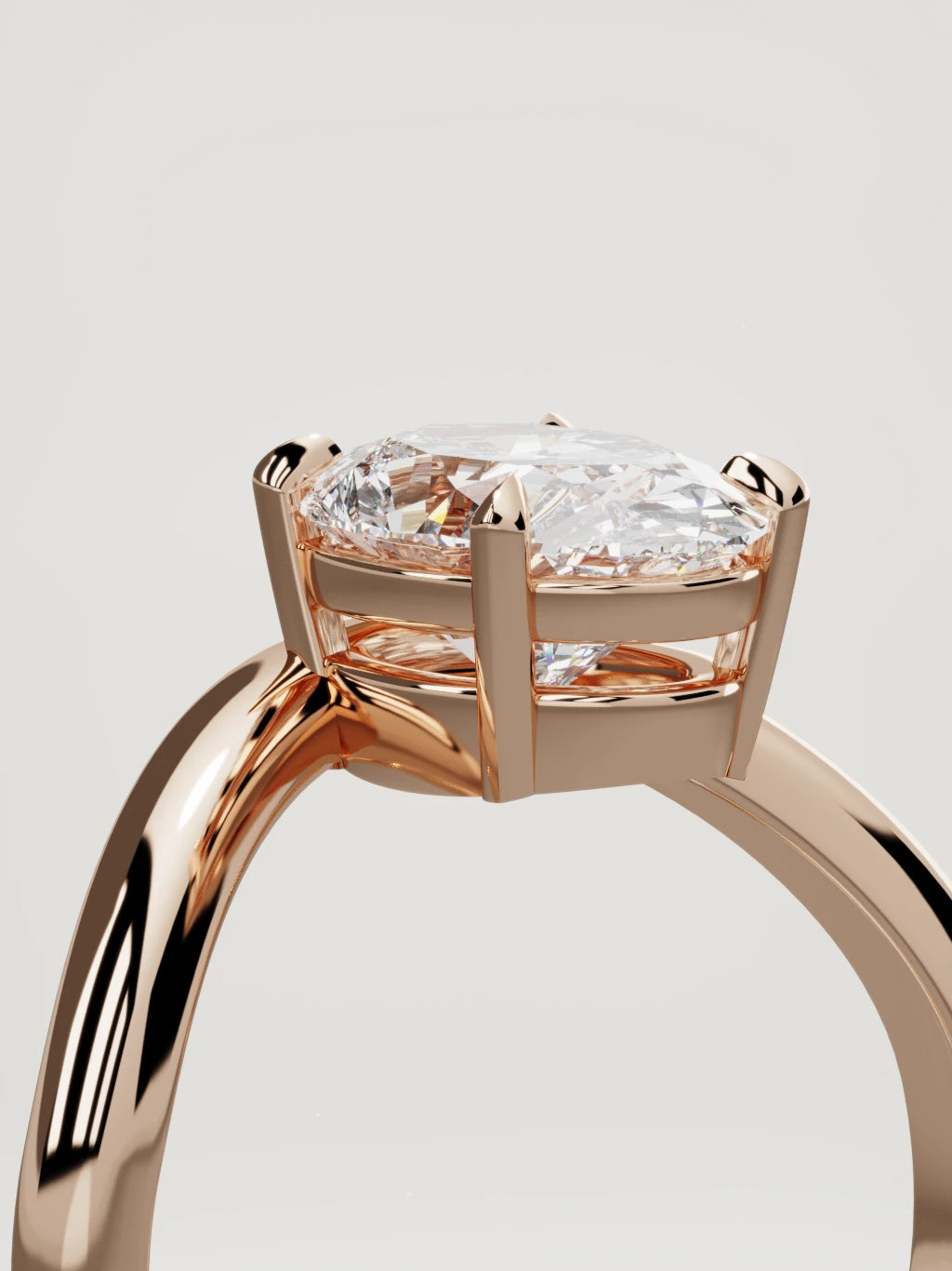 The Arco oval lab-grown diamond solitaire in 14K rose gold, standing three-quarter view