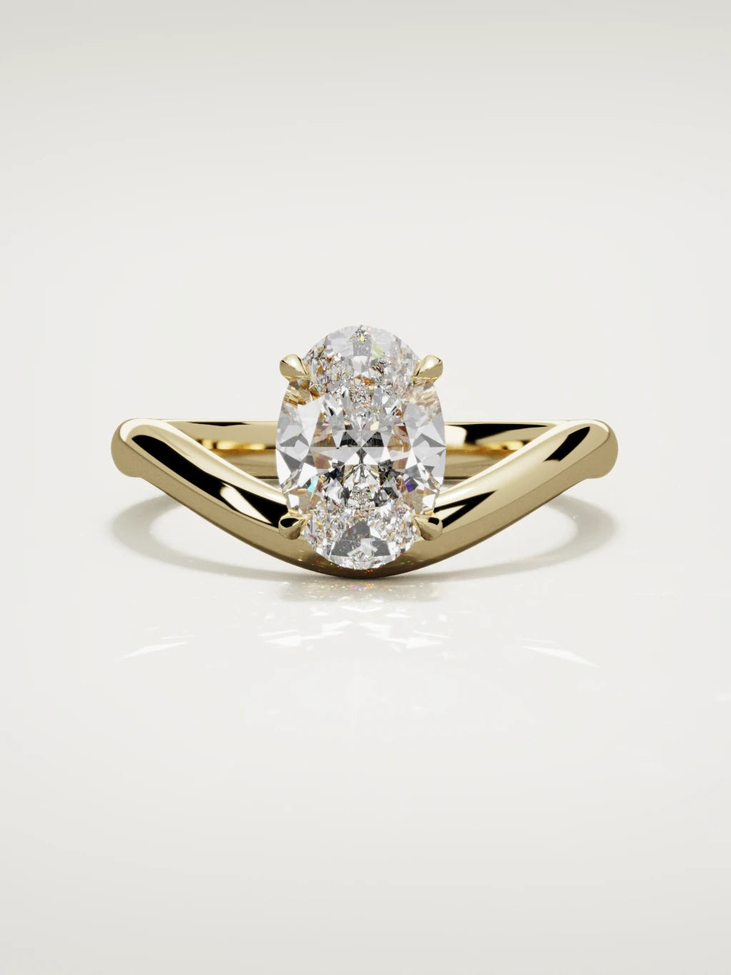 The Arco oval lab-grown diamond solitaire in 14K yellow gold, front view