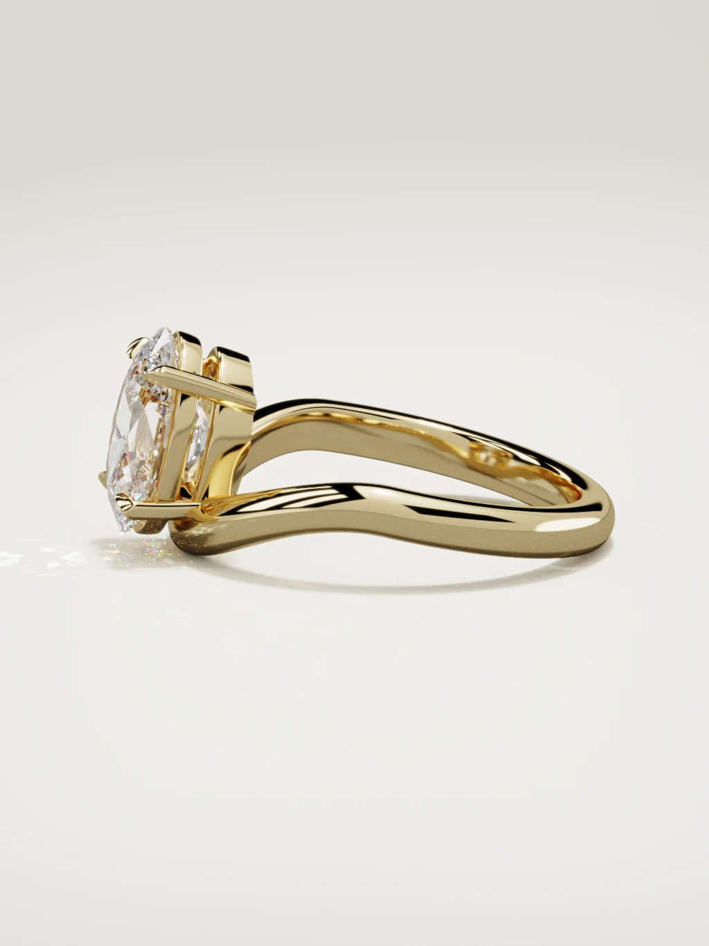 The Arco oval lab-grown diamond solitaire in 14K yellow gold, side view