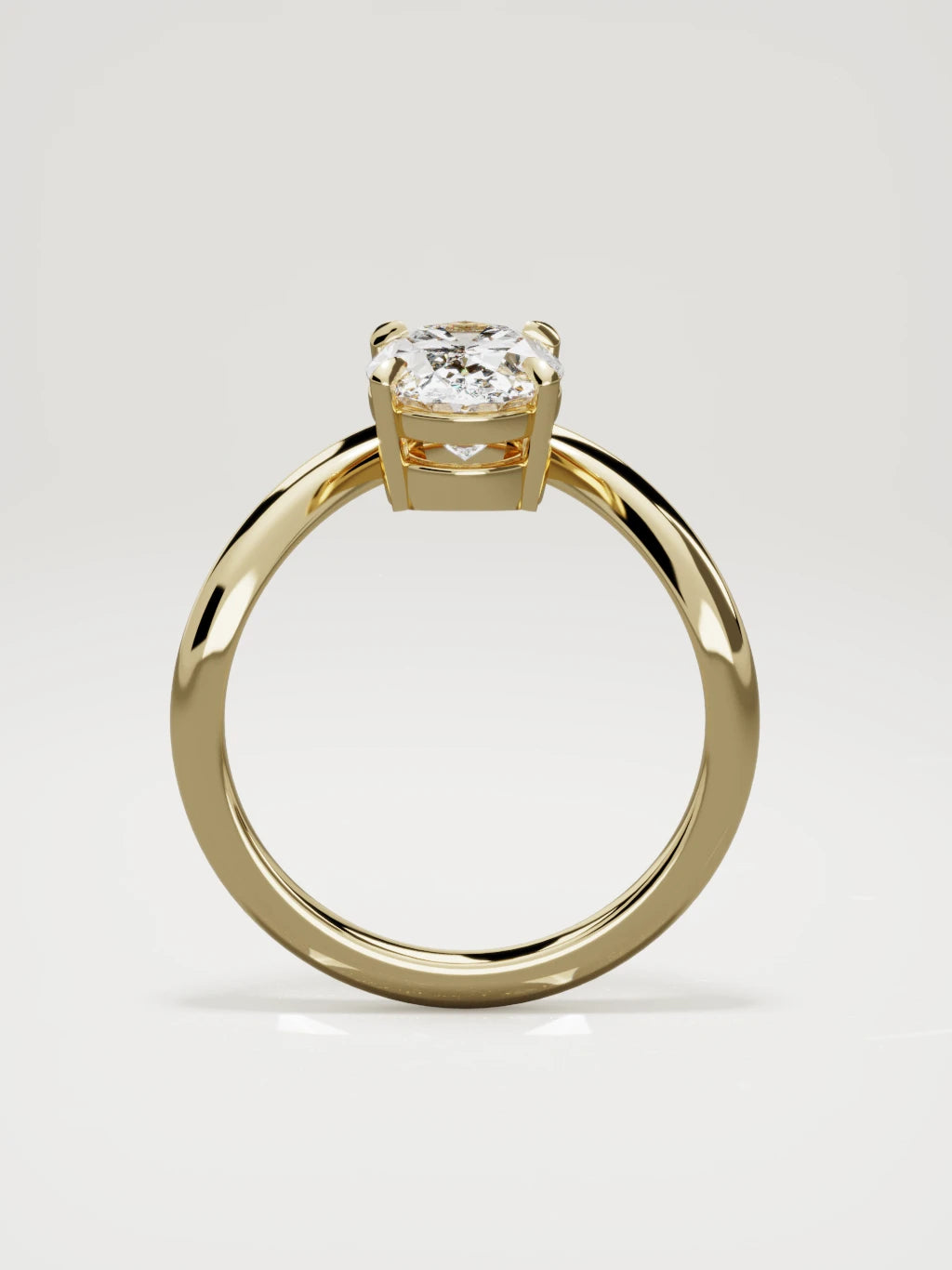 The Arco oval lab-grown diamond solitaire in 14K yellow gold, standing front view