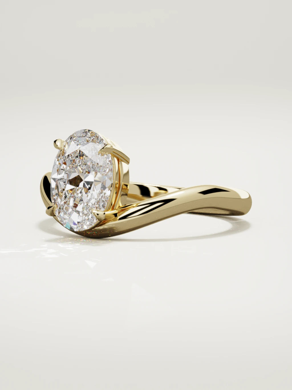 The Arco oval lab-grown diamond solitaire in 14K yellow gold, three-quarter view