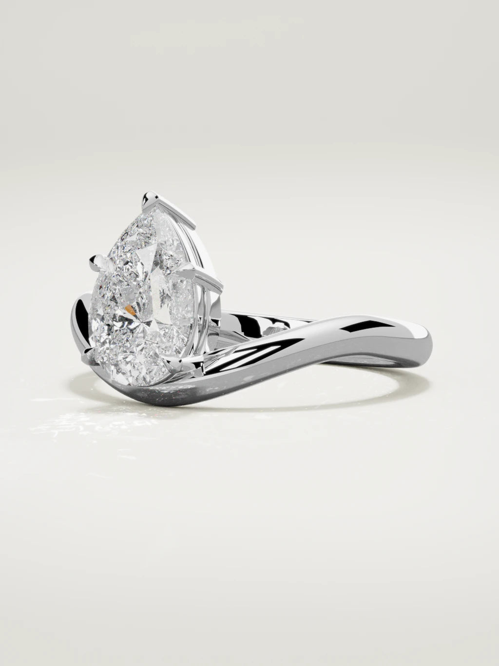 The Arco pear-shaped lab-grown diamond solitaire in 14K white gold, three-quarter view