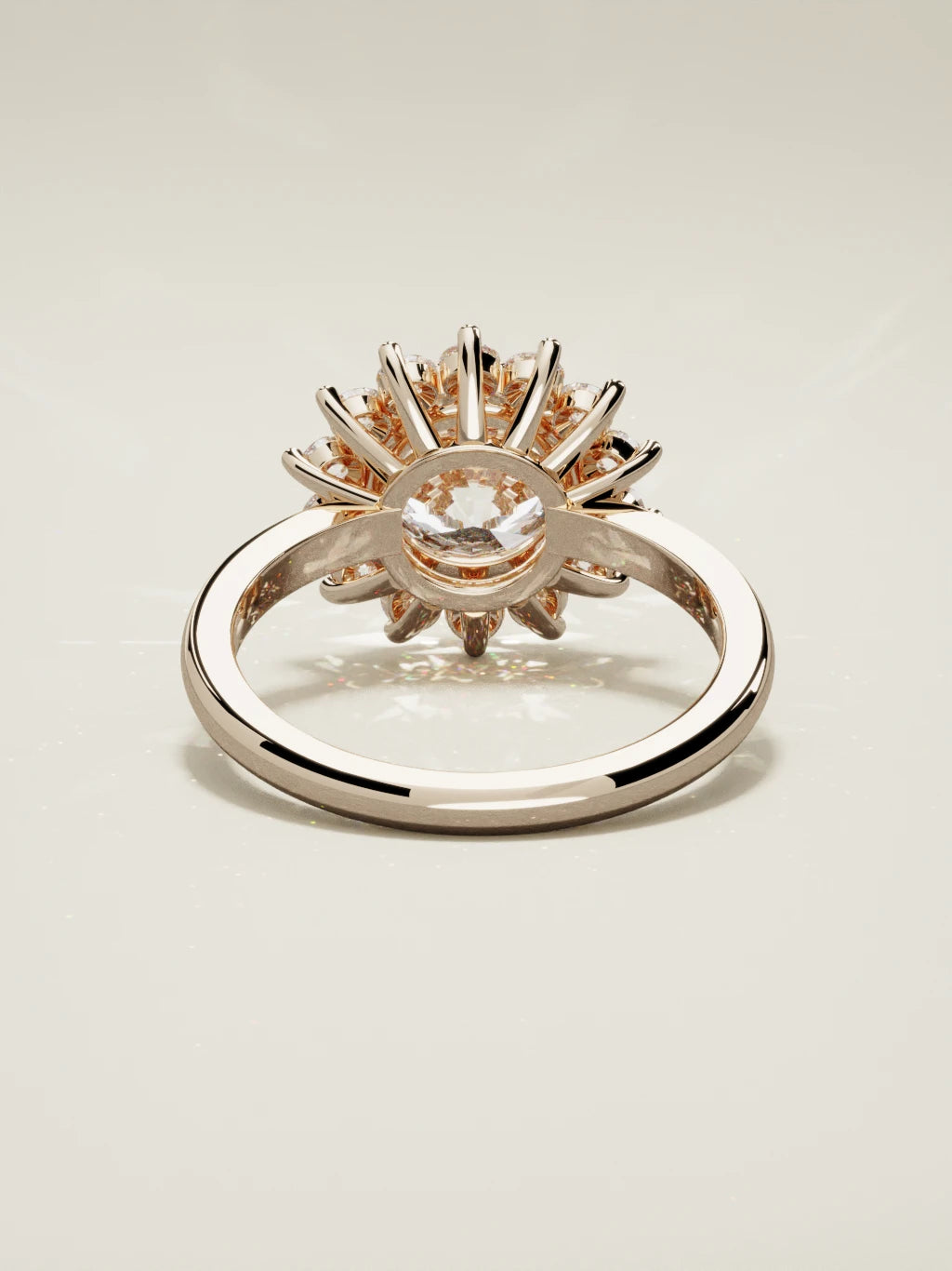 The Aura, solitario con diamante redondo de laboratorio en oro rosa 14K, vista trasera
