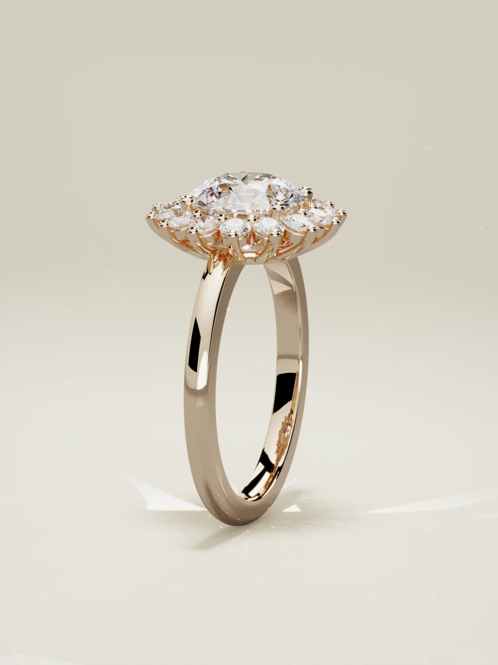 The Aura, solitario con diamante redondo de laboratorio en oro rosa 14K, de pie, vista frontal
