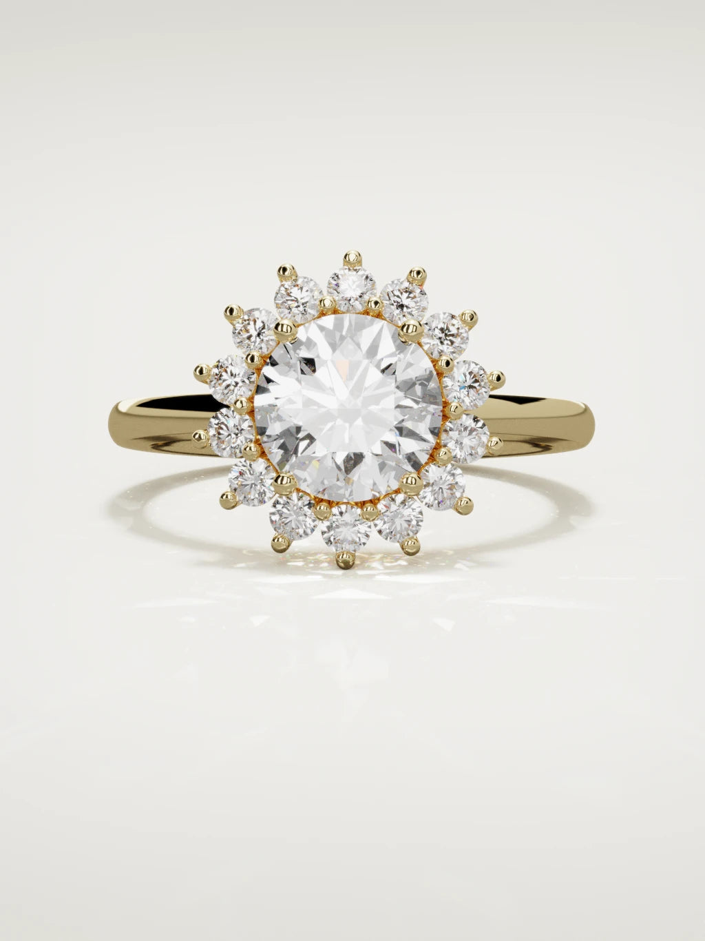 The Aura round lab-grown diamond solitaire in 14K yellow gold, front view