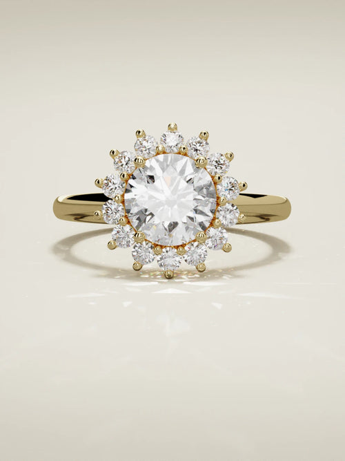 The Aura round lab-grown diamond solitaire in 14K yellow gold, front view