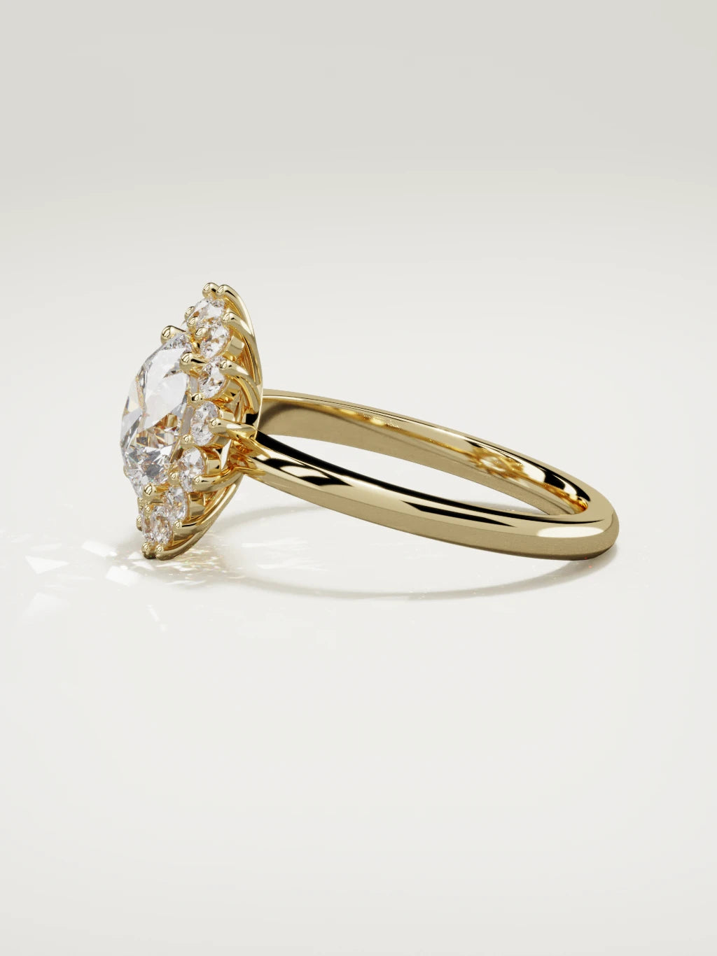 The Aura round lab-grown diamond solitaire in 14K yellow gold, side view