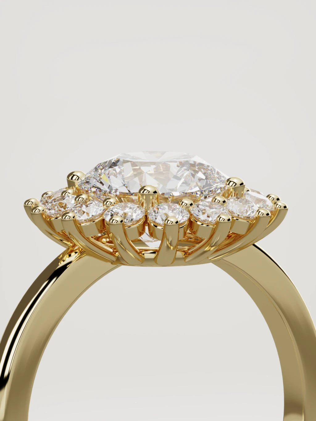 The Aura round lab-grown diamond solitaire in 14K yellow gold, standing three-quarter view