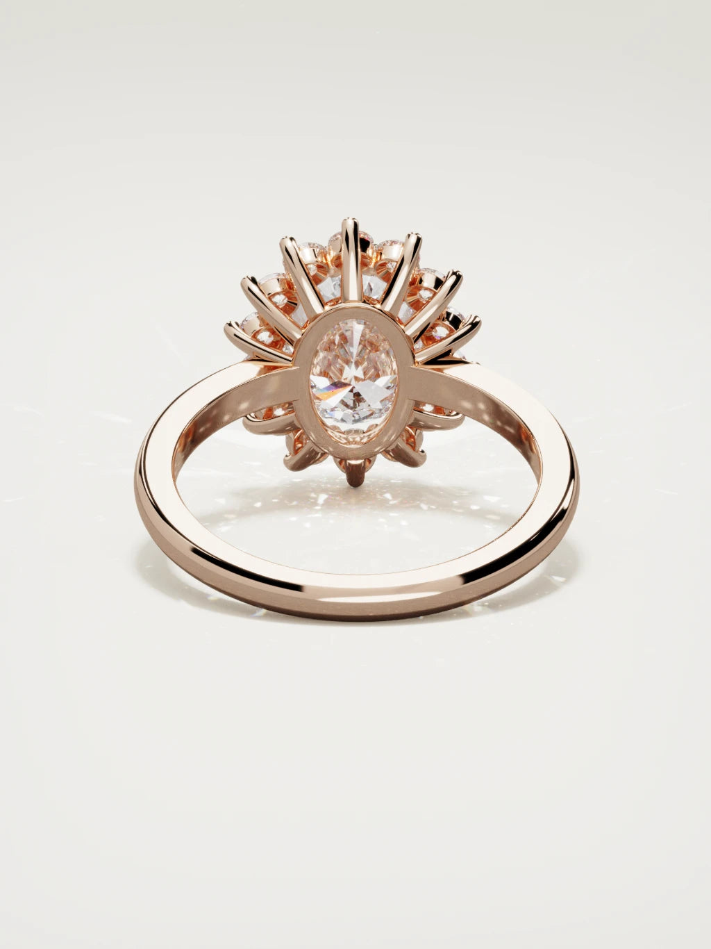 The Aura oval lab-grown diamond solitaire in 14K rose gold, back view